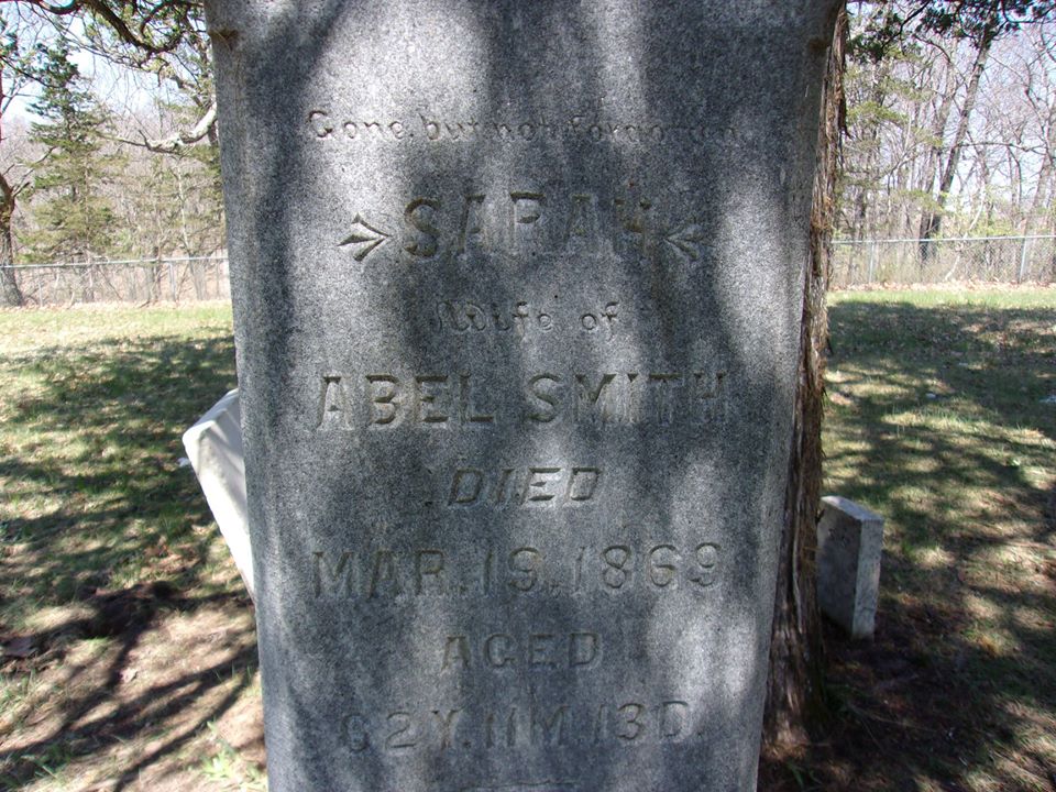 Sara Smith tombstone at Smith Cemetery, wife of Abel Smith. Photo Credit: Gary and Twila Sample